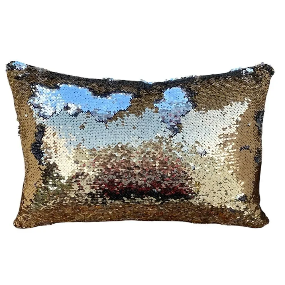 NWOT NEW Three (3) Aviva Stanoff Mermaid Sequin Gold/Silver/Black Luxury Pillows